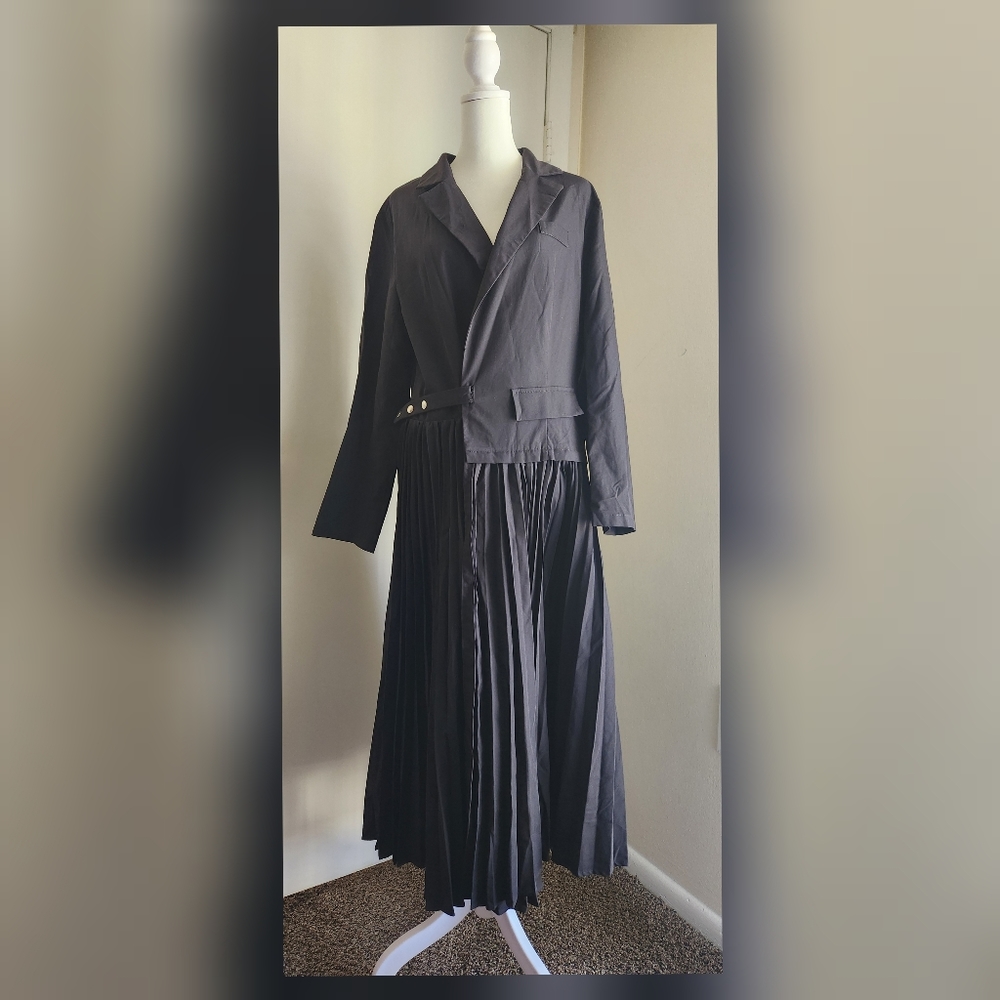 Press Button Flap Detail Pleated Shirt Dress